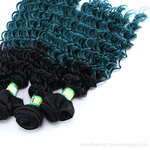AiShiLi Hair Factory Wholesale Two-Tone  Ombre Deep Wave Crochet Braids Heat Resistant Synthetic Hair Extension Wig